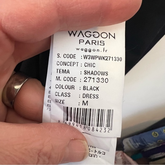 WAGGON PARIS Black Long Sleeve Mini Dress "Chic Shadows" Draped Fringe Sz M LBD - Picture 8 of 9